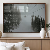 87018452-MGV-FP-36X24-3P_Walnut-Ski Lift Wall Art Canvas Print, Framed Snowy Pines Art Picture Print, Misty Landscape Perfect Winter Serenity Decor Artwork