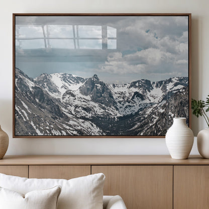 94074619-MGV-FP-36X24-3P_Walnut-Snowy Peaks Wall Art Canvas Print, Framed Alpine Wilderness Art Picture Print, Mountain Escape Perfect Winter Serenity Decor