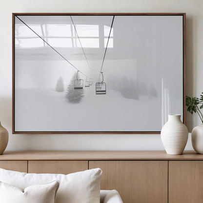 20216390-MGV-FP-36X24-3P_Walnut-Ski Lift Wall Art Canvas Print, Framed Snowy Landscape Art Picture Print, Alpine Adventure Perfect Nordic Minimalist Decor Artwork