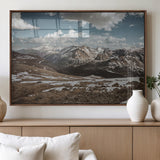 44565953-MGV-FP-60X30-3P_Walnut-Mountain Landscape Wall Art Canvas Print, Framed Snowy Peaks Art Picture Print, Rugged Highlands Perfect Rustic Adventure Decor