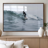 11693607-MGV-FP-60X30-3P_Walnut-Surfer on Wave Wall Art Canvas Print, Framed Ocean Adventure Art Picture Print, Motion Blur Water Perfect Coastal Adventure Decor