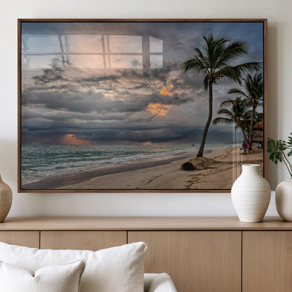 62574547-MGV-FP-36X24-3P_Walnut-Tropical Storm Wall Art Canvas Print, Framed Moody Beach Art Picture Print, Dramatic Sky Perfect Tropical Coastal Decor Artwork