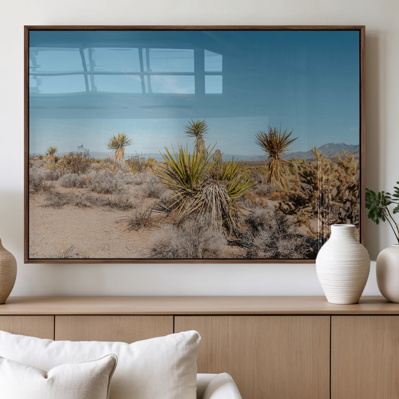 35156165-MGV-FP-60X30-3P_Walnut-Joshua Tree Wall Art Canvas Print, Framed Desert Landscape Art Picture Print, Warm Earth Tones Perfect Southwestern Minimalist