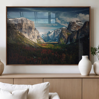15244033-MGV-FP-36X24-3P_Walnut-Yosemite National Wall Art Canvas Print, Framed Mountain Landscape Art Picture Print, El Capitan Perfect Rustic Farmhouse Decor