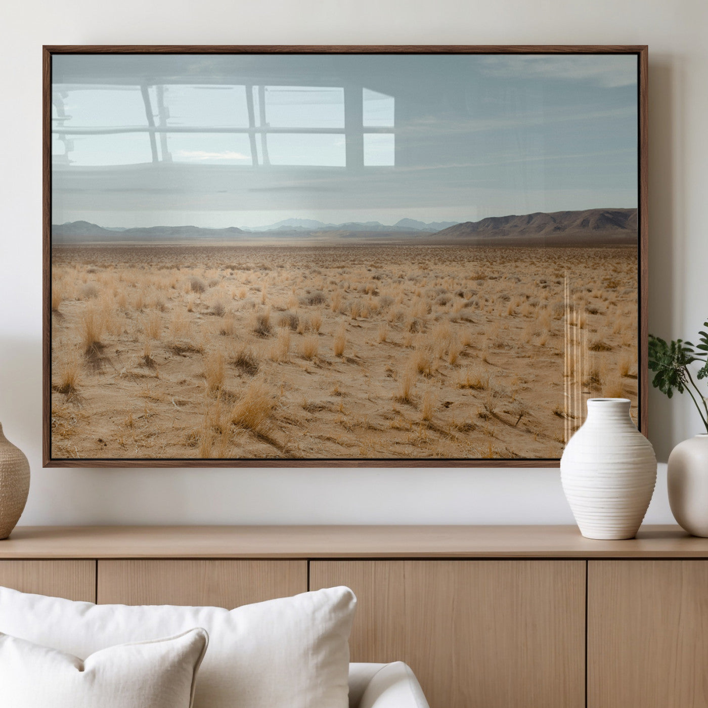 55918919-MGV-FP-36X24-3P_Walnut-Desert Landscape Wall Art – Golden Grass Plains and Mountain Horizon Canvas Print, Southwest Nature Photography Decor for Living