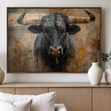 91615410-MGV-FP-36X24-3P_Walnut-Bull Wall Art – Rustic Western Longhorn Canvas Print, Powerful Abstract Animal Painting, Farmhouse Ranch Decor for Living Room,