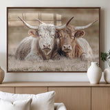 38651722-MGV-FP-36X24-3P_Walnut-Cow Wall Art – Rustic Longhorn Pair Canvas Print, Western Farmhouse Animal Painting, Country Ranch Decor for Living Room, Bedroom,