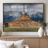 15173627-MGV-FP-36X24-3P_Walnut-Barn Wall Art – Rustic Wooden Cabin Canvas Print with Snowy Mountain Landscape, Western Farmhouse Country Decor for Living Room,