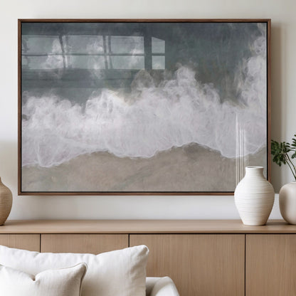10072982-MGV-FP-36X24-3P_Walnut-Abstract Ocean Wave Wall Art – Coastal Beach Canvas Print, Minimalist Seascape Painting, Modern Ocean Inspired Artwork for Living