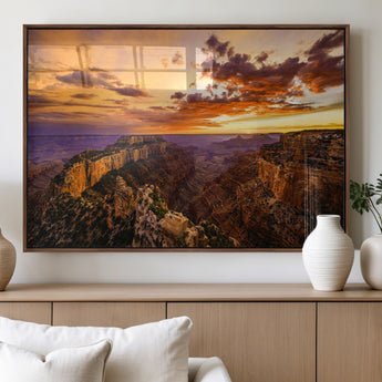 75573843-MGV-FP-36X24-3P_Walnut-Grand Canyon Sunset Wall Art – Panoramic Canyon Landscape Canvas Print, Dramatic Desert Cliffs Artwork, Nature Inspired Scenic