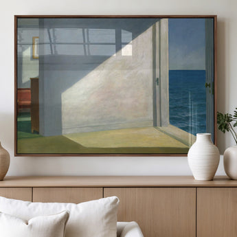 34188481-MGV-FP-36X24-3P_Walnut-Coastal Sunlight Wall Art – Minimalist Ocean View Canvas Print, Serene Beach House Inspired Decor for Bedroom, Living Room,