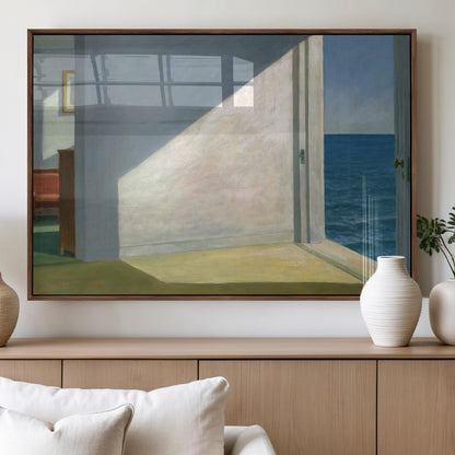 34188481-MGV-FP-36X24-3P_Walnut-Coastal Sunlight Wall Art – Minimalist Ocean View Canvas Print, Serene Beach House Inspired Decor for Bedroom, Living Room,