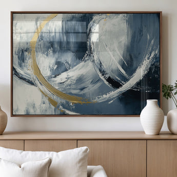 97295757-MGV-FP-36X24-3P_Walnut-Abstract Blue and Gold Wall Art – Modern Luxury Canvas Print, Navy White Brushstroke Painting, Contemporary Living Room Office