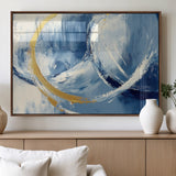 42475677-MGV-FP-36X24-3P_Walnut-Blue and Gold Abstract Wall Art – Modern Luxury Canvas Print, Navy White Brushstroke Painting, Contemporary Home Office Living
