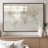 40660043-MGV-FP-36X24-3P_Walnut-World Map Wall Art – Large Detailed Atlas Style Map Print with Countries, Cities, and Oceans, Neutral Beige and Tan Educational