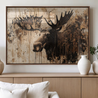 83505059-MGV-FP-36X24-3P_Walnut-Majestic Moose Wall Art – Rustic Animal Canvas Painting – Wilderness Wildlife Decor with Earthy Tones for Cabin, Lodge, Farmhouse,