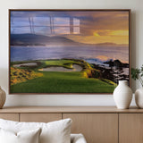39644075-MGV-FP-36X24-3P_Walnut-Golf Course Wall Art – Coastal Sunset Canvas Print, Scenic Oceanfront Fairway Landscape Decor for Office, Man Cave, or Living Room