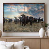 13867292-MGV-FP-36X24-3P_Walnut-Black Cattle Wall Art – Rustic Ranch Herd Canvas Print, Western Farmhouse Country Landscape Decor for Living Room, Office, or