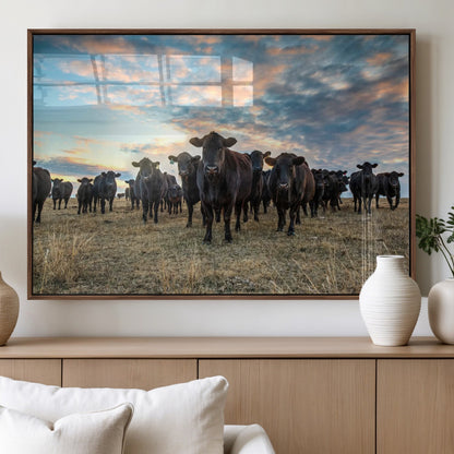 13867292-MGV-FP-36X24-3P_Walnut-Black Cattle Wall Art – Rustic Ranch Herd Canvas Print, Western Farmhouse Country Landscape Decor for Living Room, Office, or
