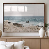 25481980-MGV-FP-36X24-3P_Walnut-Ocean Coastal Wall Art – Rocky Shoreline and Waves Canvas Print, Serene Beach Landscape Decor for Living Room, Bedroom, or Office
