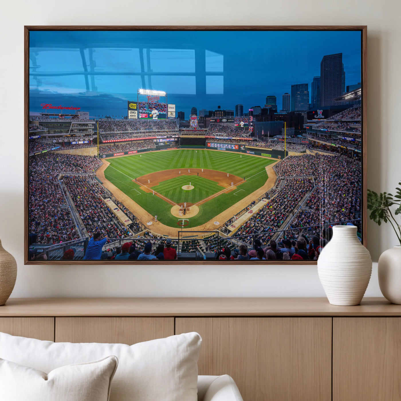77273035-MGV-FP-36X24-3P_Walnut-Baseball Stadium Wall Art – Panoramic Evening Game Canvas Print, Sports Fan Decor for Man Cave, Office, Bar, or Living Room