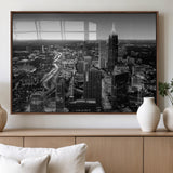 46578567-MGV-FP-36X24-3P_Walnut-Atlanta Skyline Wall Art – Black and White Cityscape Canvas Print, Modern Urban Night Decor for Office, Living Room, or Apartment