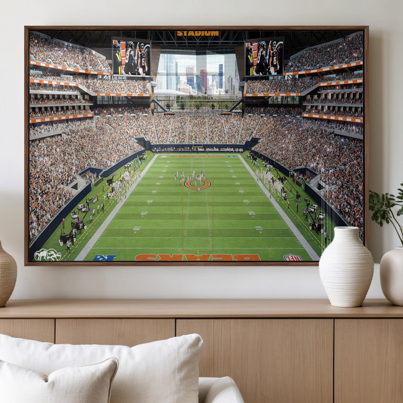 76935553-MGV-FP-36X24-3P_Walnut-Football Stadium Wall Art – Panoramic Game Day Canvas Print, Sports Decor for Man Cave, Office, Bar, or Living Room