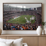 18347149-MGV-FP-36X24-3P_Walnut-Soldier Field Wall Art – Chicago Bears Football Stadium Canvas Print, Game Day Sports Decor for Man Cave, Bar, Office, or Living