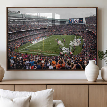 18347149-MGV-FP-36X24-3P_Walnut-Soldier Field Wall Art – Chicago Bears Football Stadium Canvas Print, Game Day Sports Decor for Man Cave, Bar, Office, or Living