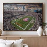 98106777-MGV-FP-36X24-3P_Walnut-Soldier Field Wall Art – Chicago Bears Stadium Canvas Print with American Flag, Game Day Football Decor for Man Cave, Bar, or