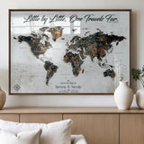 88337180-MGV-FP-36X24-3P_Walnut-Little by Little One Travels Far Tolkien Quote World Map Rustic Black Brown Adventure Wall Art Canvas Print for Home Office Living