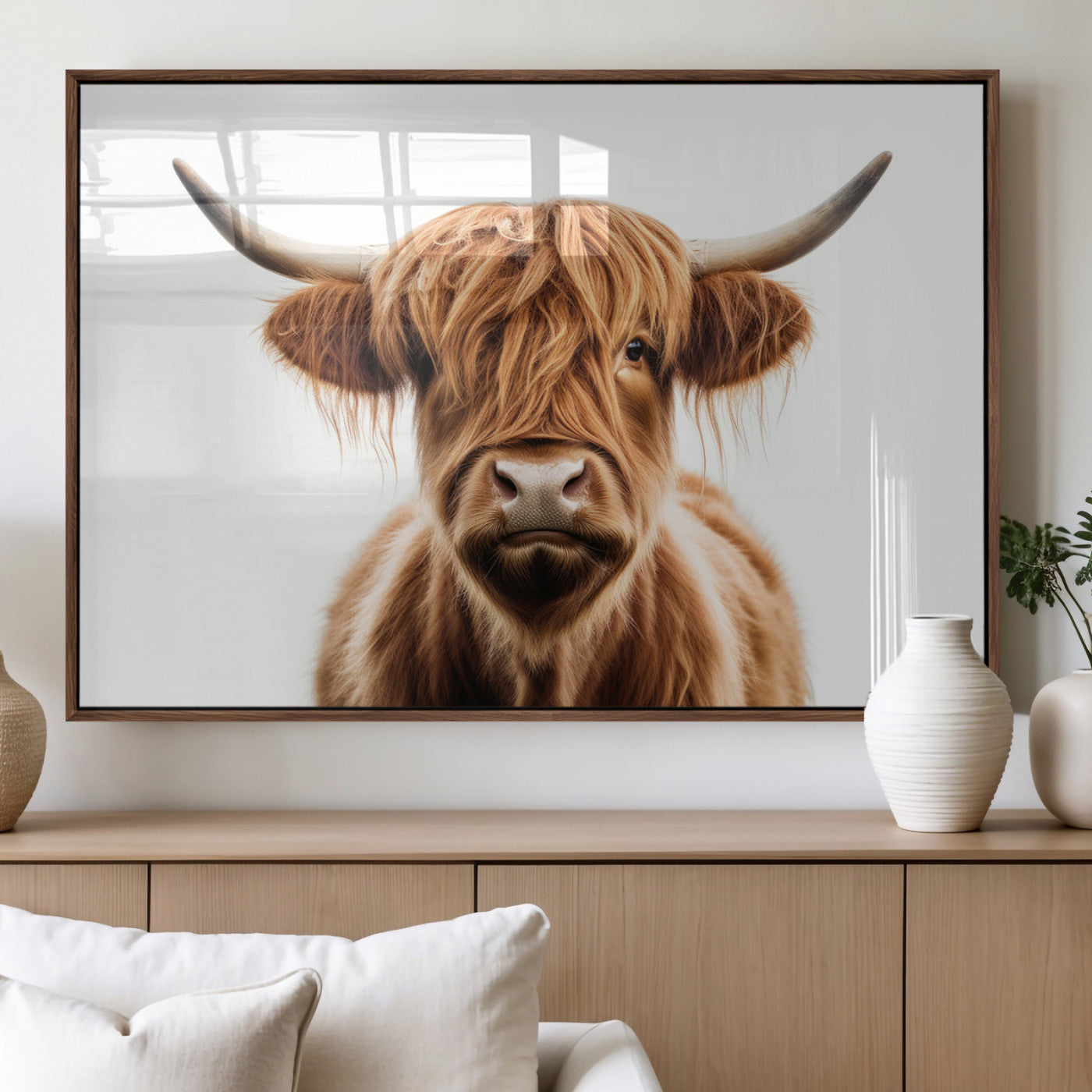 637908607-MGV-FC-93X47-3P_Black-Highland Cow Wall Art Print – Rustic Farmhouse Animal Portrait, Scottish Highland Cattle Canvas, Modern Country Wall Decor for