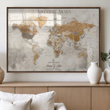 99422096-MGV-FP-36X24-3P_Walnut-Adventure Awaits World Map Wall Art – Neutral Beige Canvas Print, Modern Travel Inspired Wall Decor for Living Room, Bedroom or