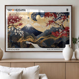28945903-MGV-FP-36X24-3P_Walnut-Japanese Wall Art – Mount Fuji Canvas Print with Cherry Blossoms and Golden Wave Motifs, Traditional Asian Inspired Artwork for