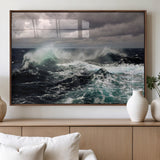 38622353-MGV-FP-36X24-3P_Walnut-Ocean Wave Wall Art – Dramatic Seascape Canvas Print with Stormy Sky and Crashing Sea, Bold Coastal Photography for Living Room,