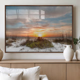 58266230-MGV-FP-60X30-3P_Walnut-Sunset Beach Canvas Wall Art – Coastal Ocean Landscape Print, Seaside Nature Art for Coastal Chic Decor, Living Room, Bedroom,