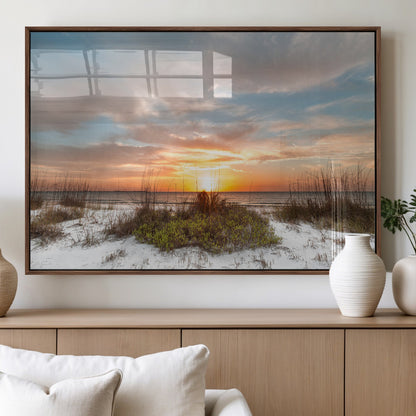 58266230-MGV-FP-60X30-3P_Walnut-Sunset Beach Canvas Wall Art – Coastal Ocean Landscape Print, Seaside Nature Art for Coastal Chic Decor, Living Room, Bedroom,