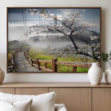 34632598CRY-MGV-FP-60X30-3P_Walnut-Sakura Cherry Blossom Pathway Canvas Wall Art – Tranquil Walk Through Blossoming Nature – Ready to Hang