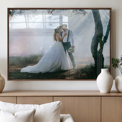 CSTM913-MGV-FP-36X24-3P_Walnut-Framed Wedding Canvas Print - Custom Wall Art Keepsake for Couples, Elegant Home Decoration Gift, Create Your Own Photo Canvas