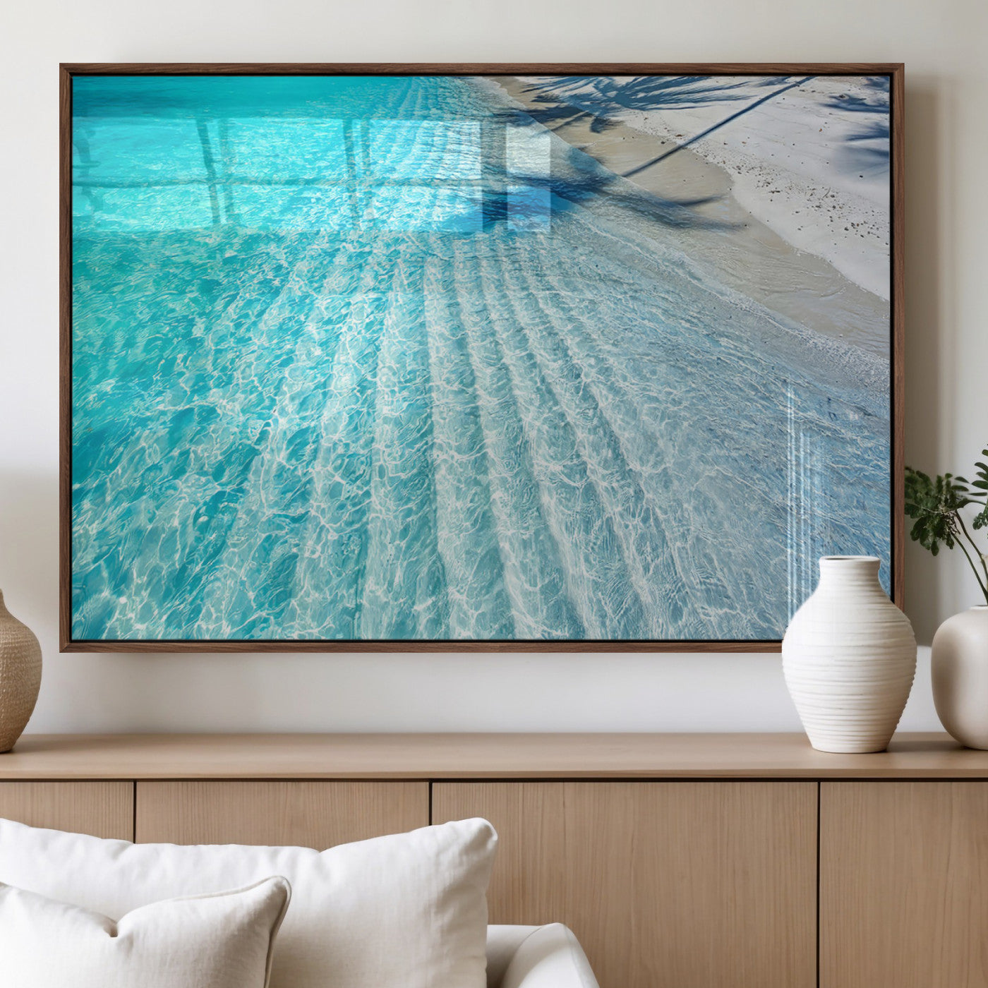 68127042-MGV-FP-36X24-3P_Walnut-Beach Wall Art – Tropical Ocean Canvas Print, Clear Water and White Sand Photography Decor for Bedroom, Living Room, Office,