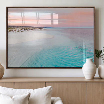 41613614-MGV-FP-36X24-3P_Walnut-Beach Sunset Wall Art – Pastel Ocean Canvas Print, Turquoise Water and Pink Sky Photography Decor for Bedroom, Living Room, Office