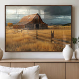 16480179-MGV-FP-36X24-3P_Walnut-Farmhouse Wall Art – Rustic Barn and Golden Field Canvas Print, Country Landscape Photography Decor for Bedroom, Living Room,