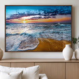 24077769-MGV-FP-36X24-3P_Walnut-Sunset Beach Wall Art – Ocean Waves Canvas Print, Golden Shoreline Photography Coastal Decor for Living Room, Bedroom, Office,