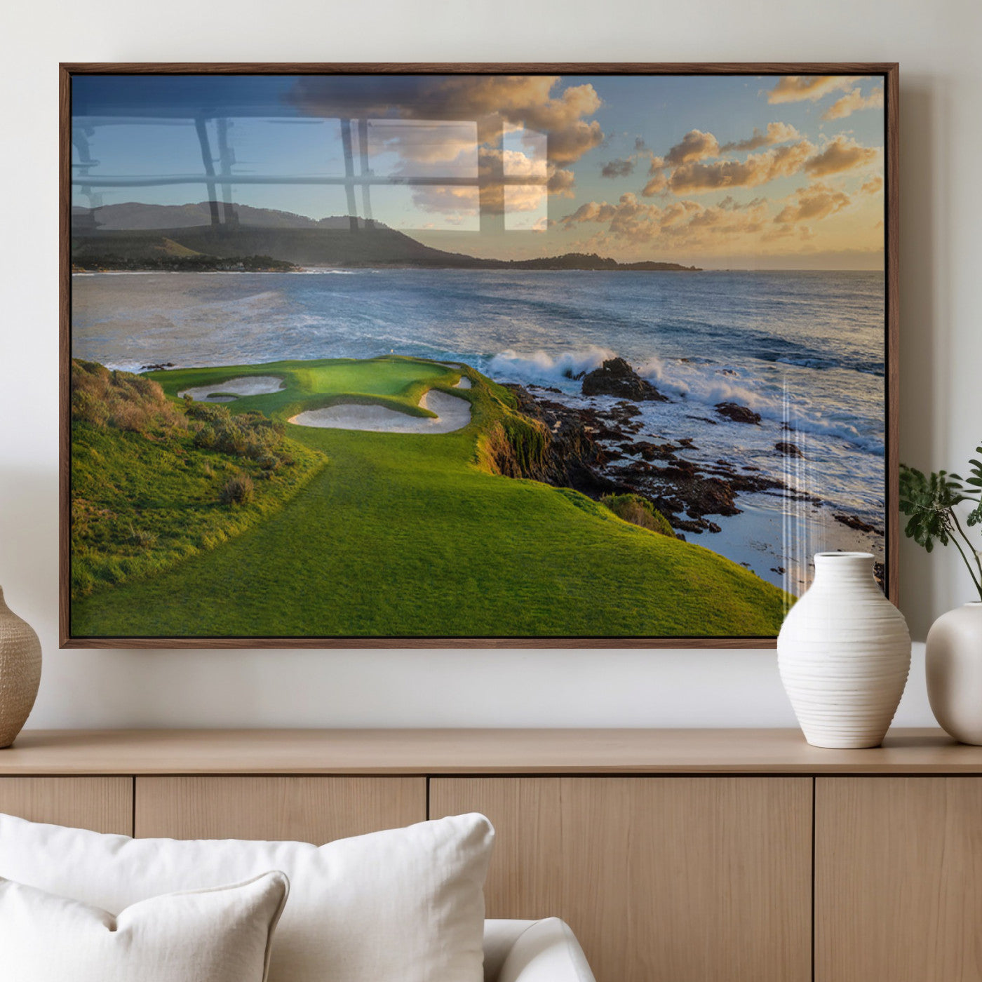 67486665-MGV-FP-36X24-3P_Walnut-Golf Course Wall Art – Pebble Beach Oceanfront Canvas Print, Coastal Fairway Photography Sports Decor for Living Room, Office, Man