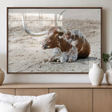 89096667-MGV-FP-36X24-3P_Walnut-Texas Longhorn Wall Art – Rustic Western Canvas Print, Cattle Photography Decor for Ranch House, Living Room, Office, Man Cave