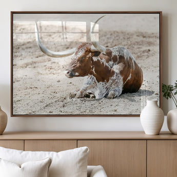 89096667-MGV-FP-36X24-3P_Walnut-Texas Longhorn Wall Art – Rustic Western Canvas Print, Cattle Photography Decor for Ranch House, Living Room, Office, Man Cave