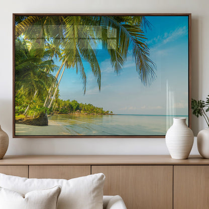 65056721-MGV-FP-36X24-3P_Walnut-Tropical Beach Wall Art – Palm Tree Coastal Photography Print, Relaxing Ocean Paradise Landscape, Island Seascape Home or Office