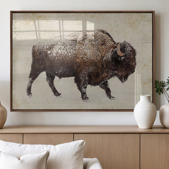 54810031-MGV-FP-36X24-3P_Walnut-Western Wall Art – Snow Covered Bison Canvas Print, Rustic Wildlife Photography Decor for Bedroom, Living Room, Office, Lodge,