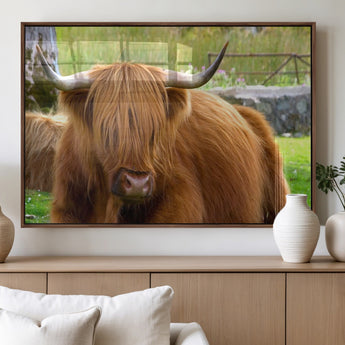 68411138-MGV-FP-36X24-3P_Walnut-Farmhouse Wall Art – Highland Cow Canvas Print, Rustic Country Cattle Photography Decor for Bedroom, Living Room, Office, Ranch,