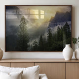 38316884-MGV-FP-36X24-3P_Walnut-Landscape Wall Art – Misty Mountain Valley Canvas Print, Scenic Pine Forest and Sunrise Photography Decor for Bedroom, Living